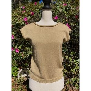 80's Vintage Gold Top | Size Small, Woven Metallic Gold Blouse, Stretchy Shirt